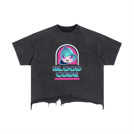 HARU🔔BELL Vintage Wash Boxy Distressed Hem T-Shirt by BLOOD CODE