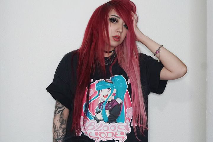 BLOOD CODE - SAKURA BLOOM - Acid Wash Oversize T-Shirt