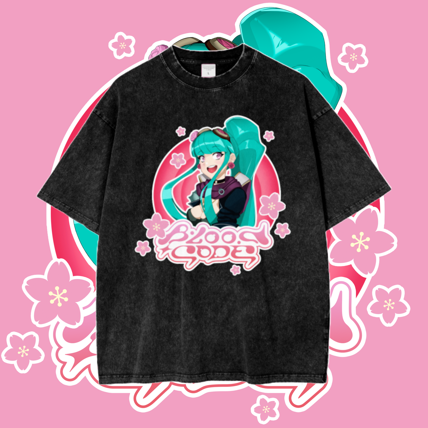 BLOOD CODE - SAKURA BLOOM - Acid Wash Oversize T-Shirt