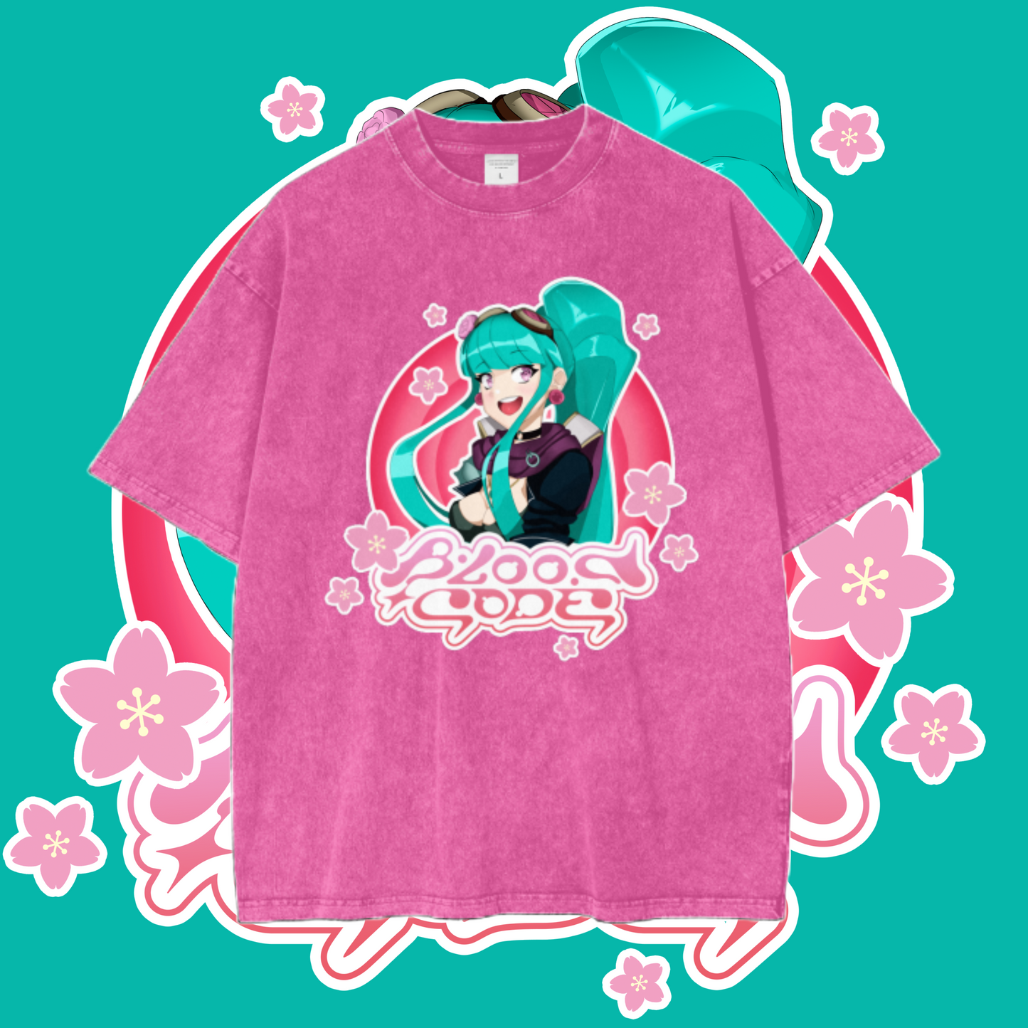 BLOOD CODE - SAKURA BLOOM - Acid Wash Oversize T-Shirt