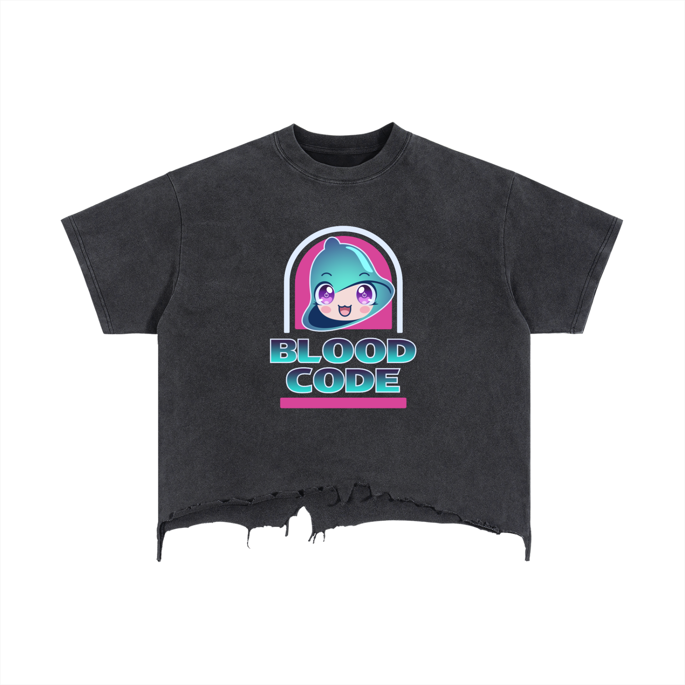 HARU🔔BELL Vintage Wash Boxy Distressed Hem T-Shirt by BLOOD CODE